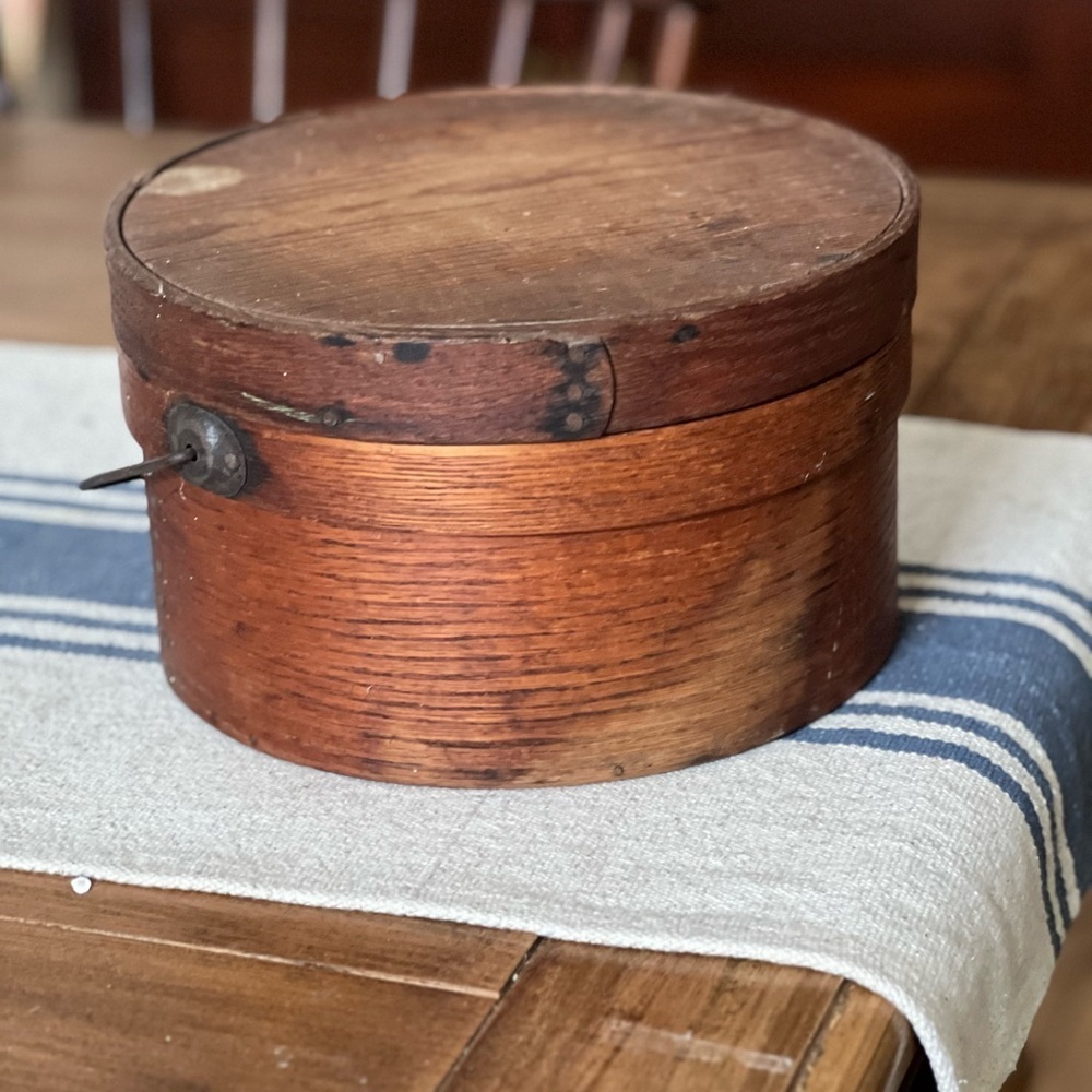 Antique Primitive Bentwood Pantry Box Firkin with Bale Handle New England